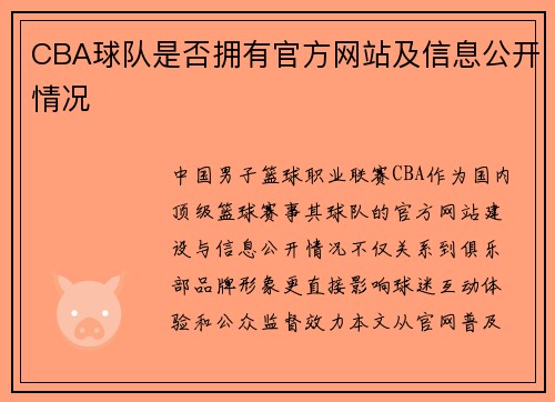 CBA球队是否拥有官方网站及信息公开情况